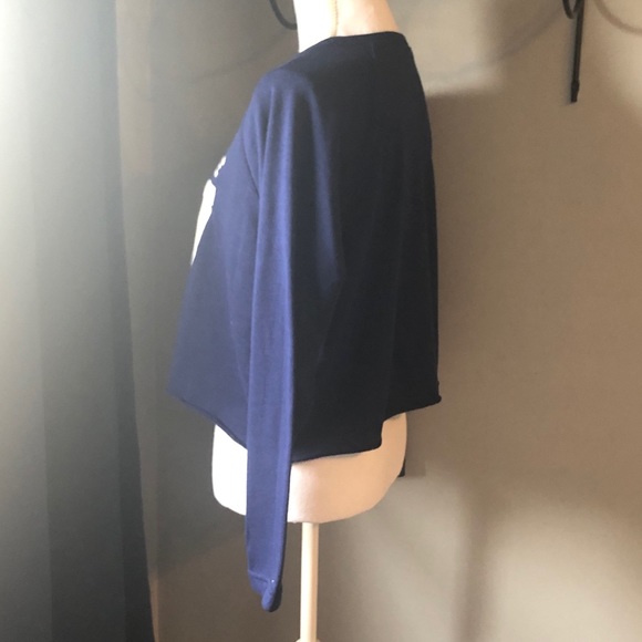 Navy Blue Long Sleeve Crop Top - Picture 3 of 5